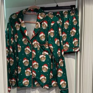 Pink Lily small Cheetah green pajama set. Like new